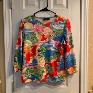 Vintage tropical Hawaiian 3/4 sleeve top. Small